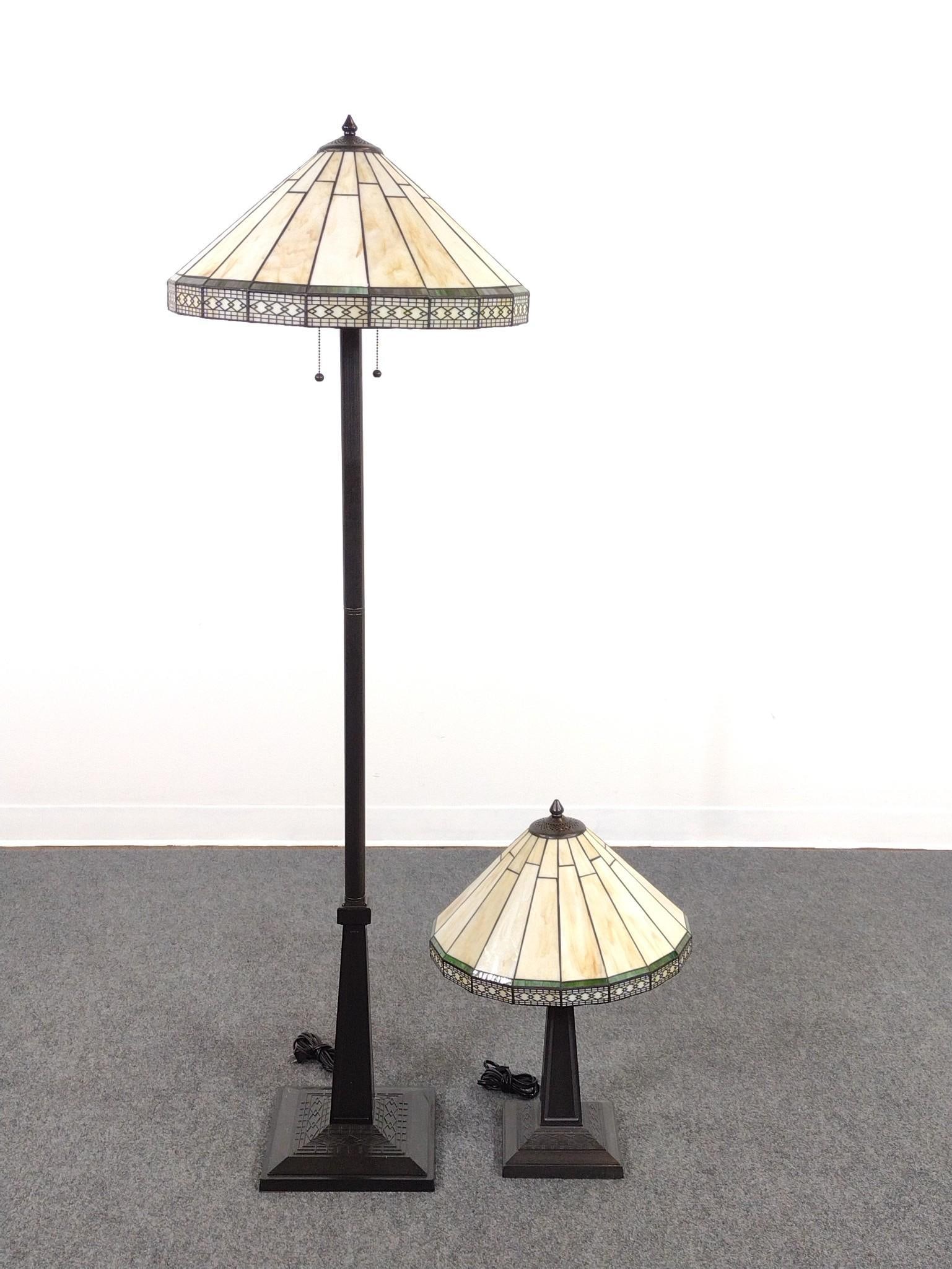 Pair of Tiffany-Style Table & Floor Lamps (1 of 3)