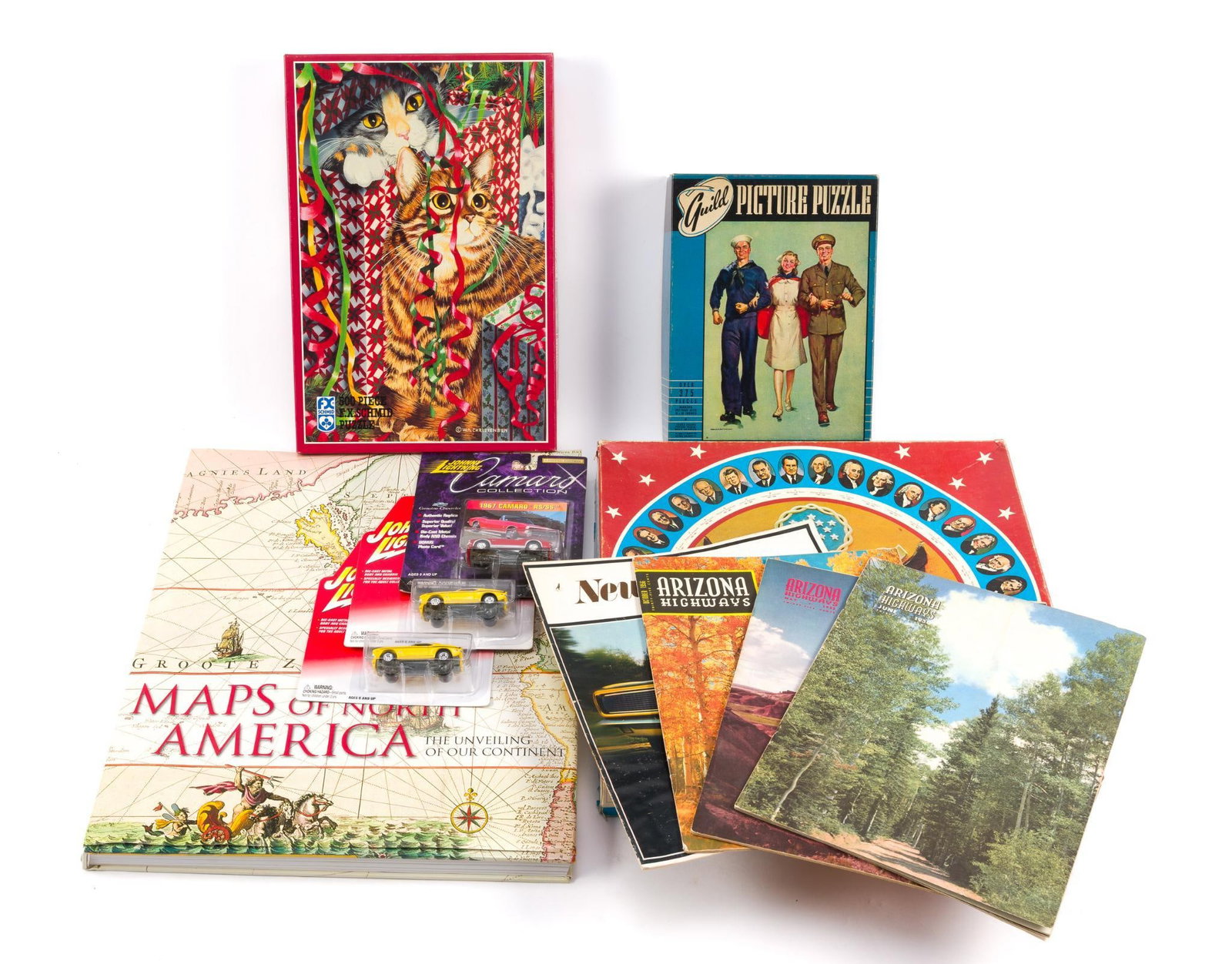 3 Vintage Puzzles, Vintage Road Atlas & 3 Toy Camaros (1 of 8)