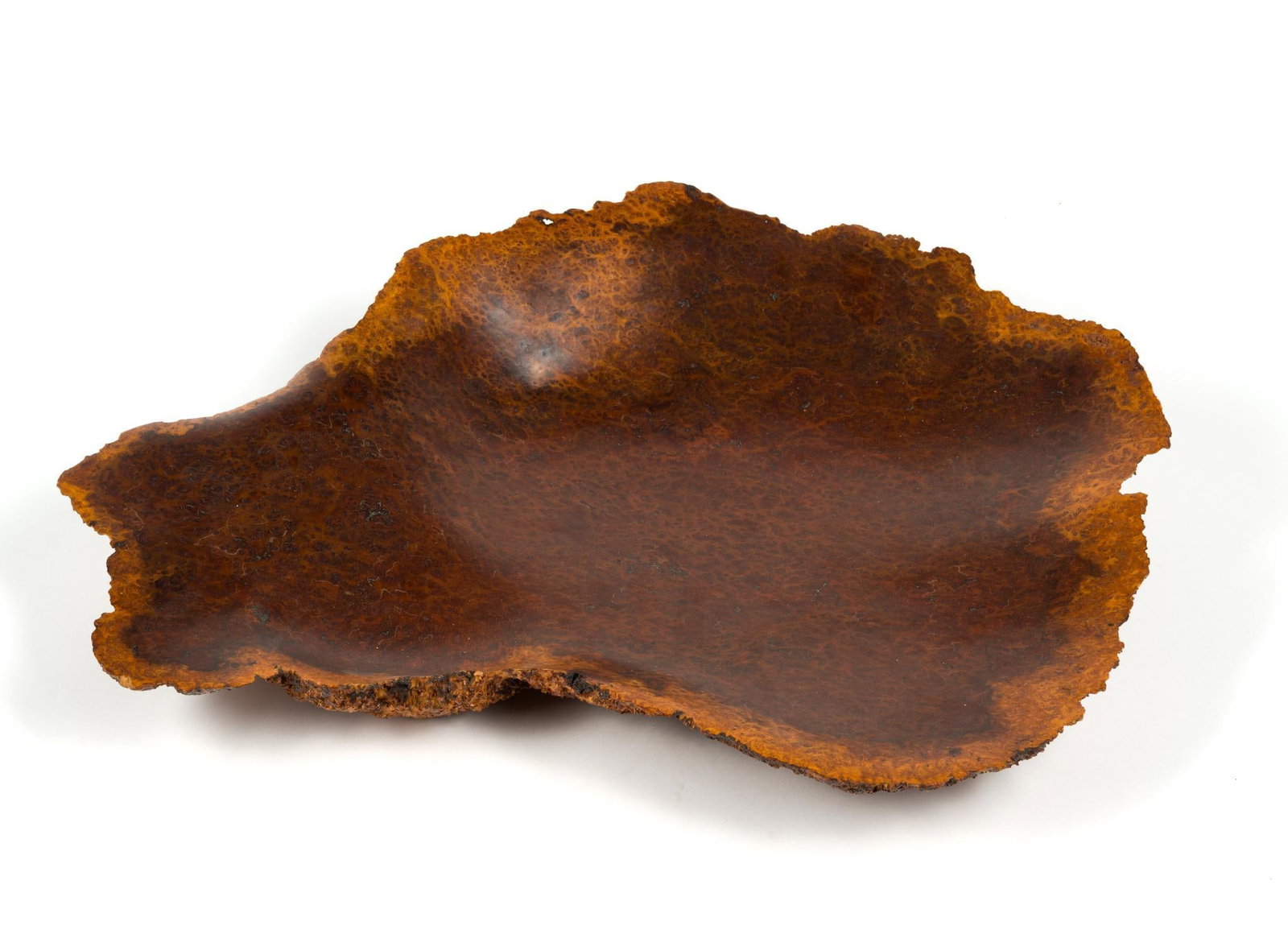 Redwood Burl Bowl: Measures 22 - 1/2" x 17 - 1/2" x 3 - 1/4".