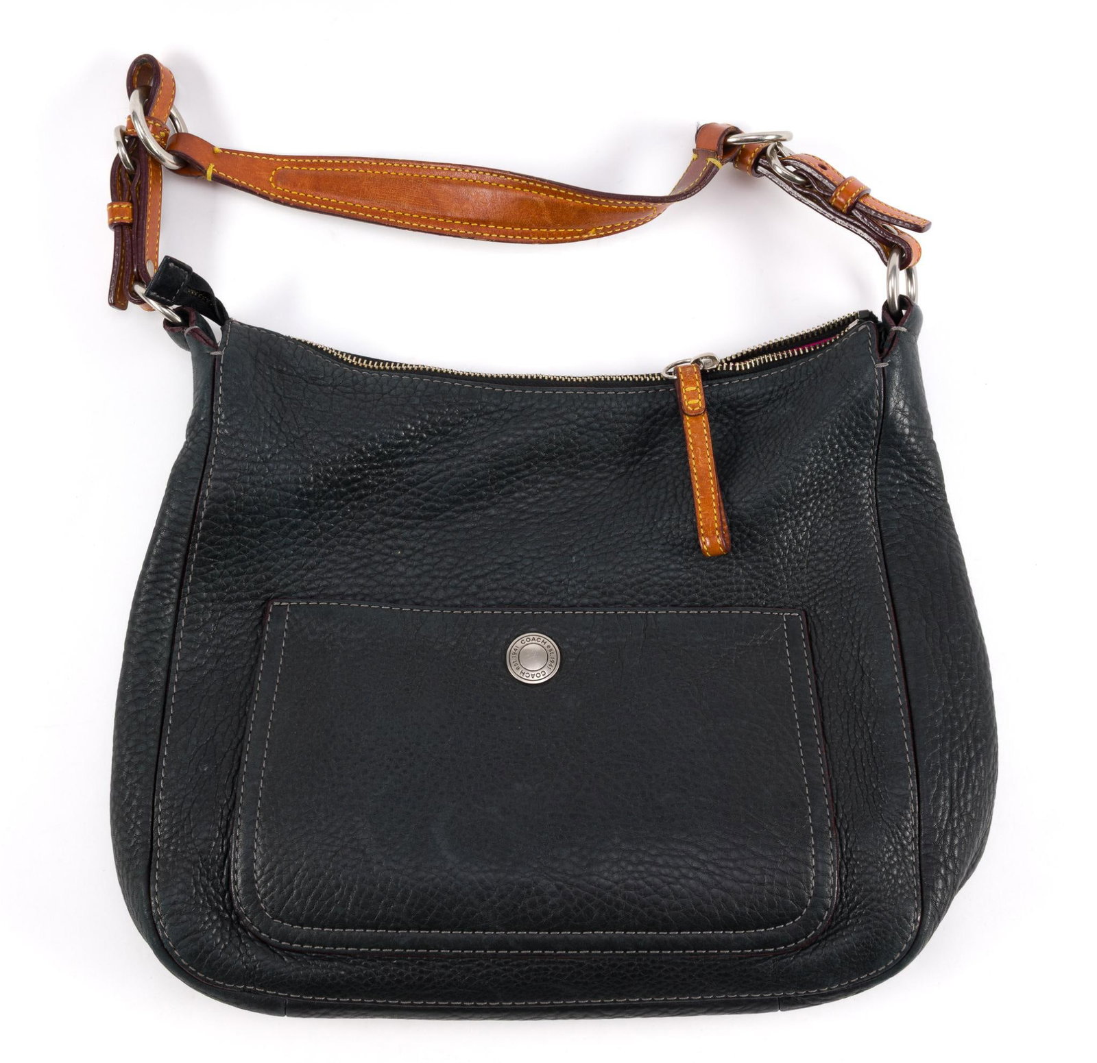 3 Coach Purses: 1) Vintage Coach Chelsea Hobo Bag, moderate wear consistent with age and use. Measures 8 - 1/2" x 10 - 1/2" x 4". 2) Coach Girlie Nappa lamb skin bag. Measures 3) Red Coach Soho Shoulder tote. Measure
