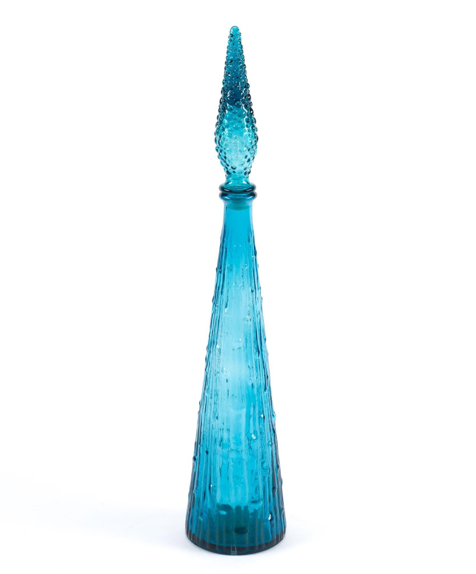 Mid-Century Empoli Blue Glass Genie Decanter: Stands approximately 22" tall.