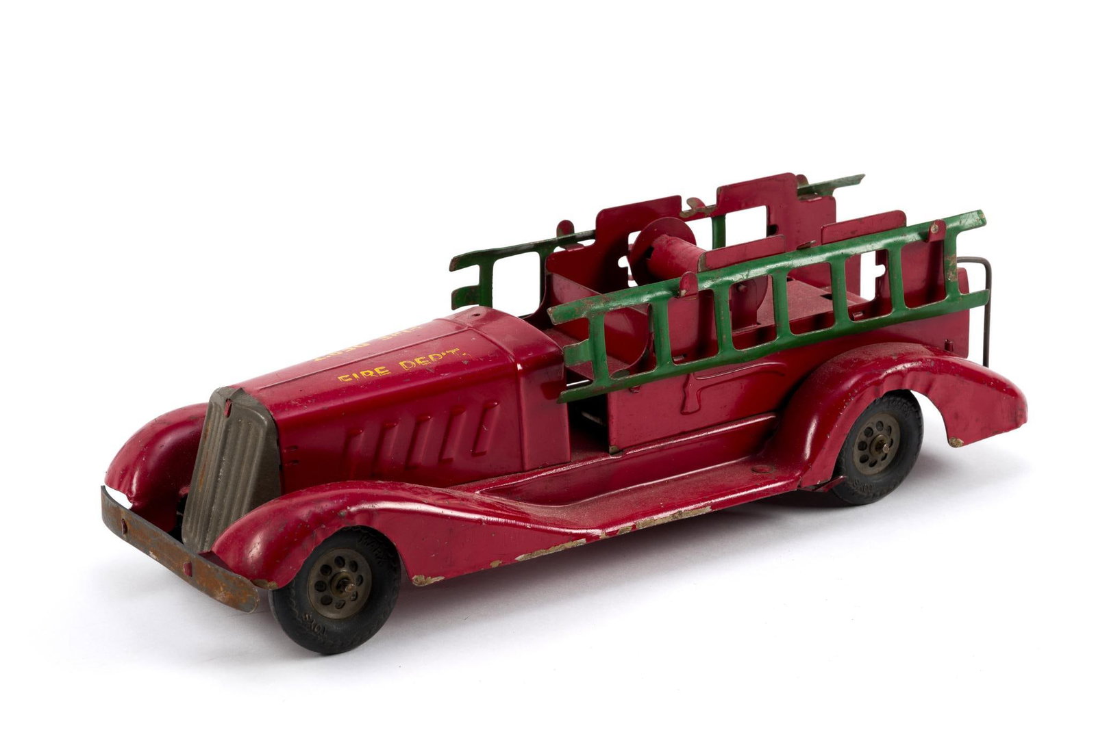 Vintage Pressed Metal Marx Wind-Up Toy Fire Truck: Measures 5" x 4 - 1/2" x 14"