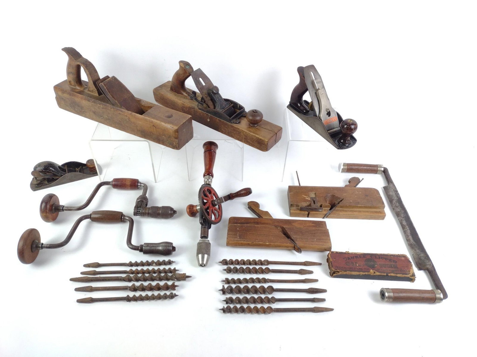 Antique Woodworking Tools: Largest measures 15 - 1/2" x 7" x 2 - 1/2".
