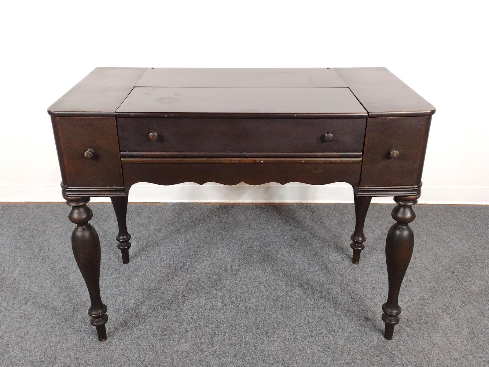 Antique Spinet Writing Desk: 42" wide X 21-1/2" deep X 33" high. Has a few light scratches.