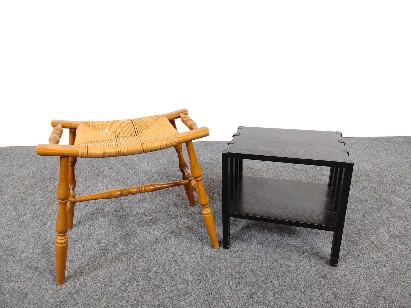 Rush Seat Stool & Black Low Table (1 of 7)