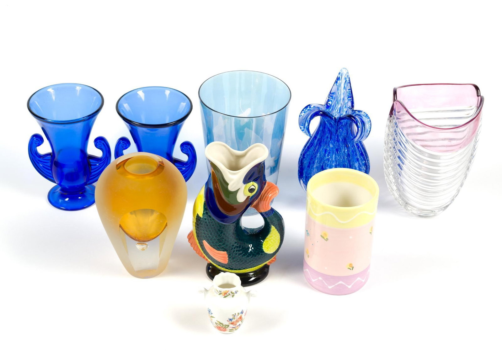 Ceramic & Art Glass Vases: Includes Aynsley, Tiriduzzi, "Vinci" by Dynasty Gallery and Wade Ceramics. Largest piece measures 5 - 3/4" x 8" x 5 - 3/4".
