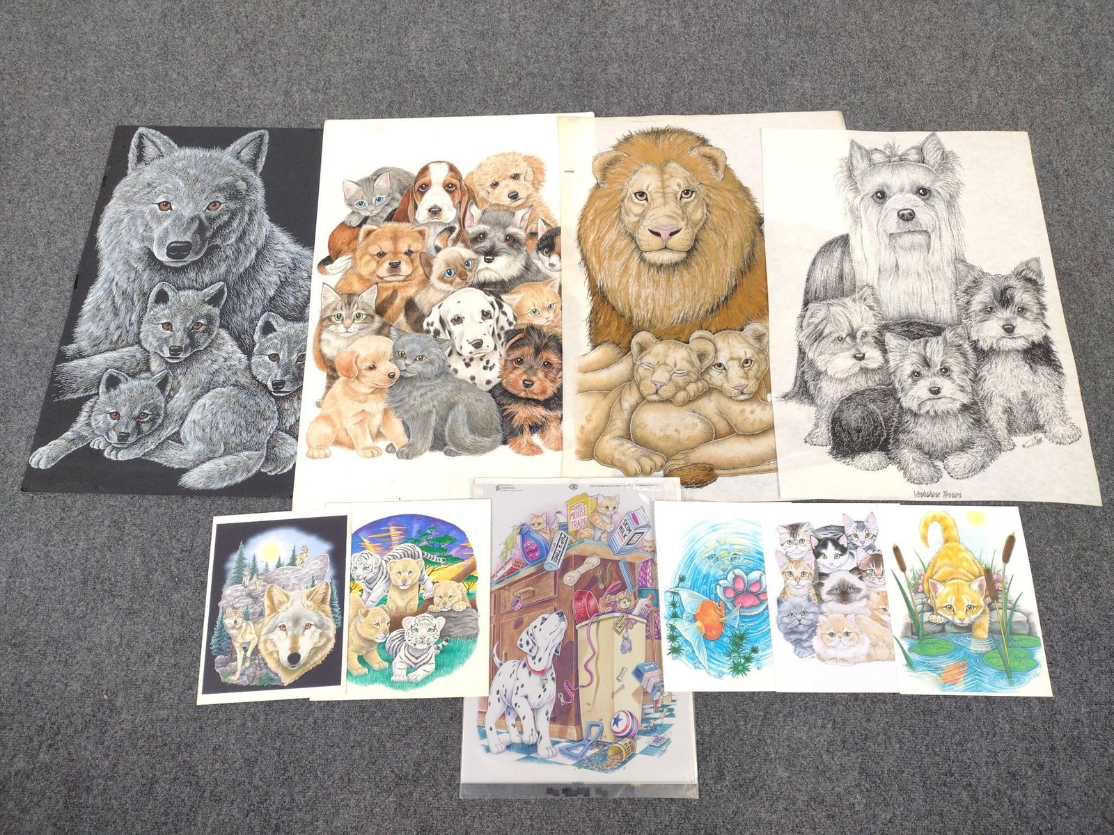 10 J. Carr Animal Prints: Largest measures 29" x 22". Two of the prints are made of felt.