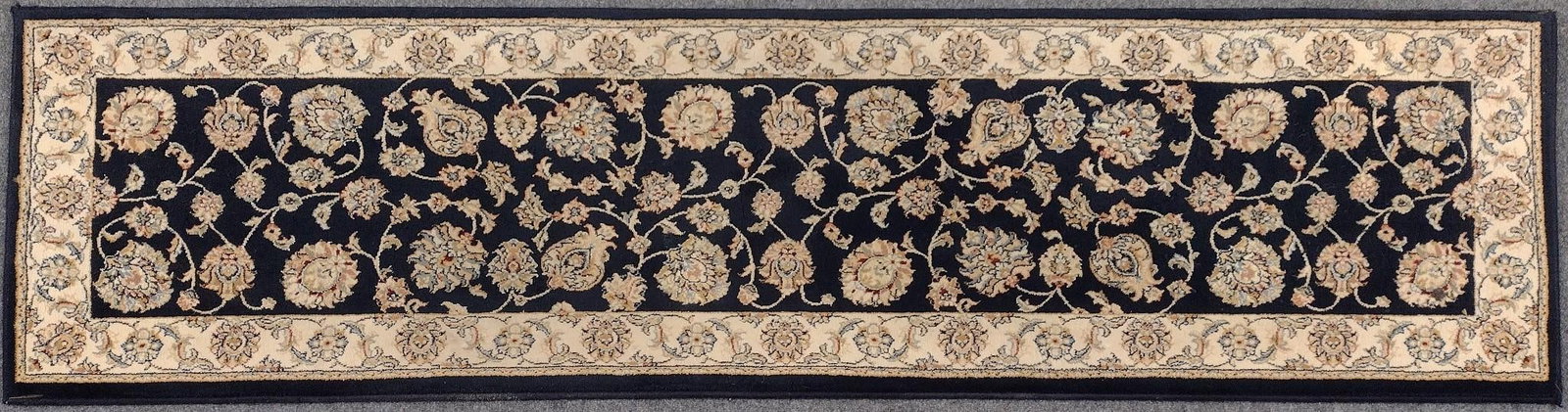 Oriental Style Runner Rug: 7'7" long X 2'2" wide. No manufactures name found.