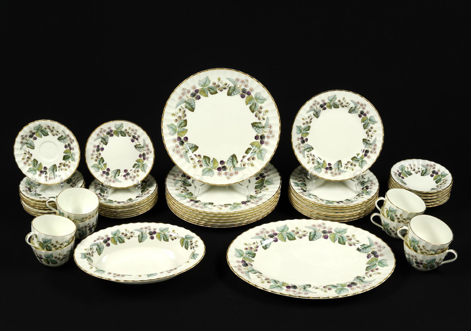 Royal Worchester "Lavinia" Bone China Dinner Service: Dinner plate measures 10 - 1/4" in diameter and the teacup measures 4 - 1/4" x 3 - 1/2" x 2 - 1/2".