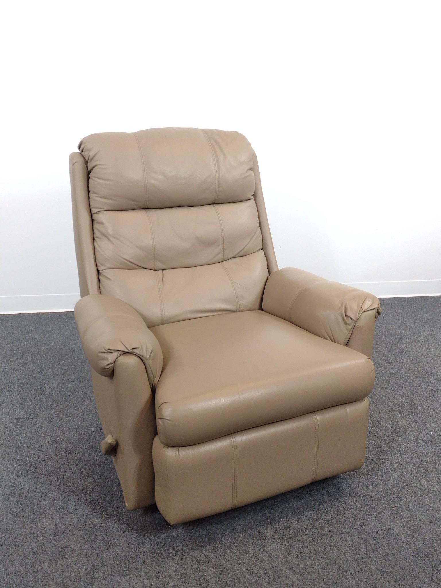 Action Industries Recliner: 35" wide X 32" deep X 40-1/2" high. Has a few light scuffs.