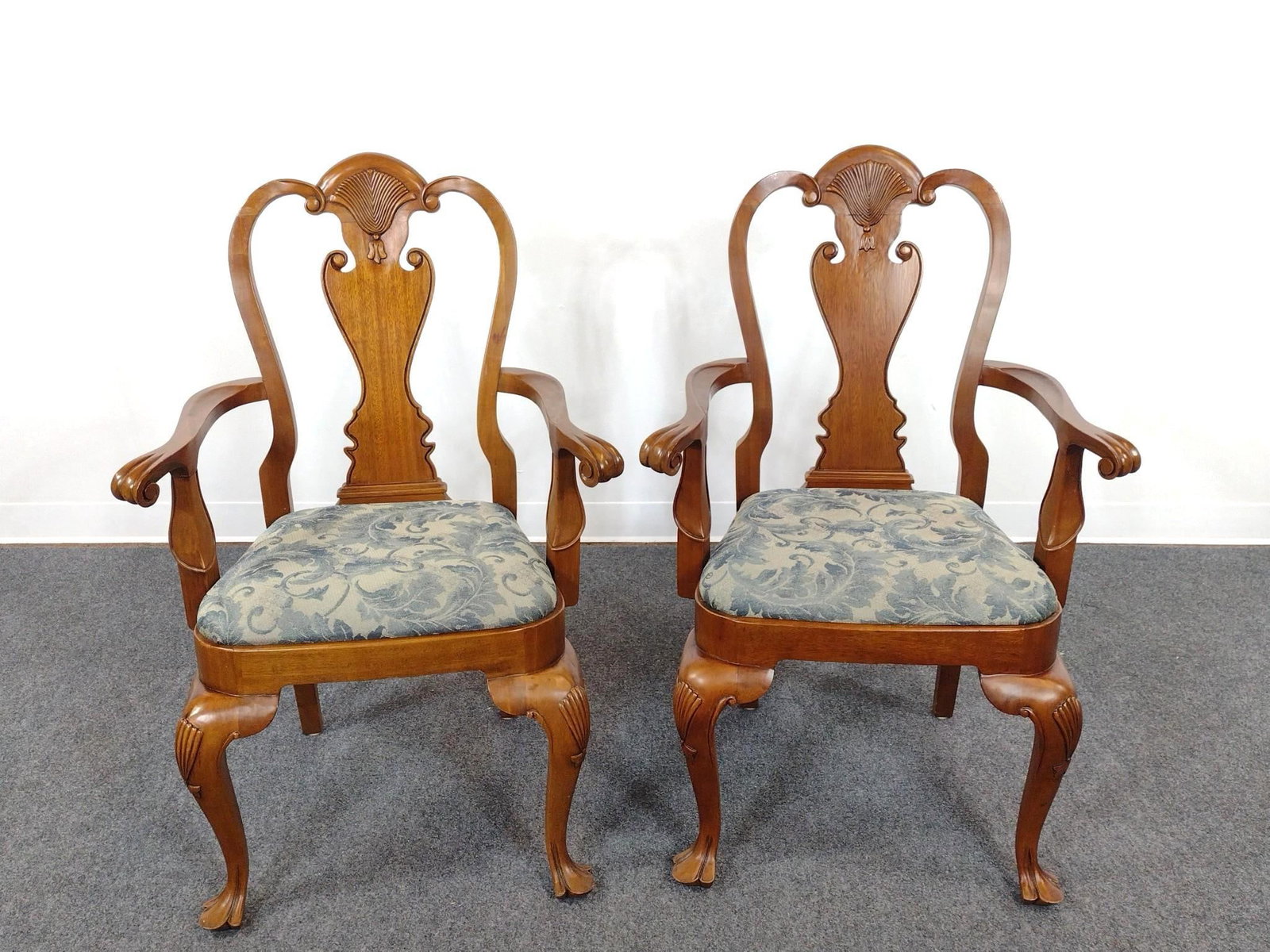 Pair of Dining Chairs: Each 27" wide X 21-1/2" deep X 40" high. No manufactures name found.