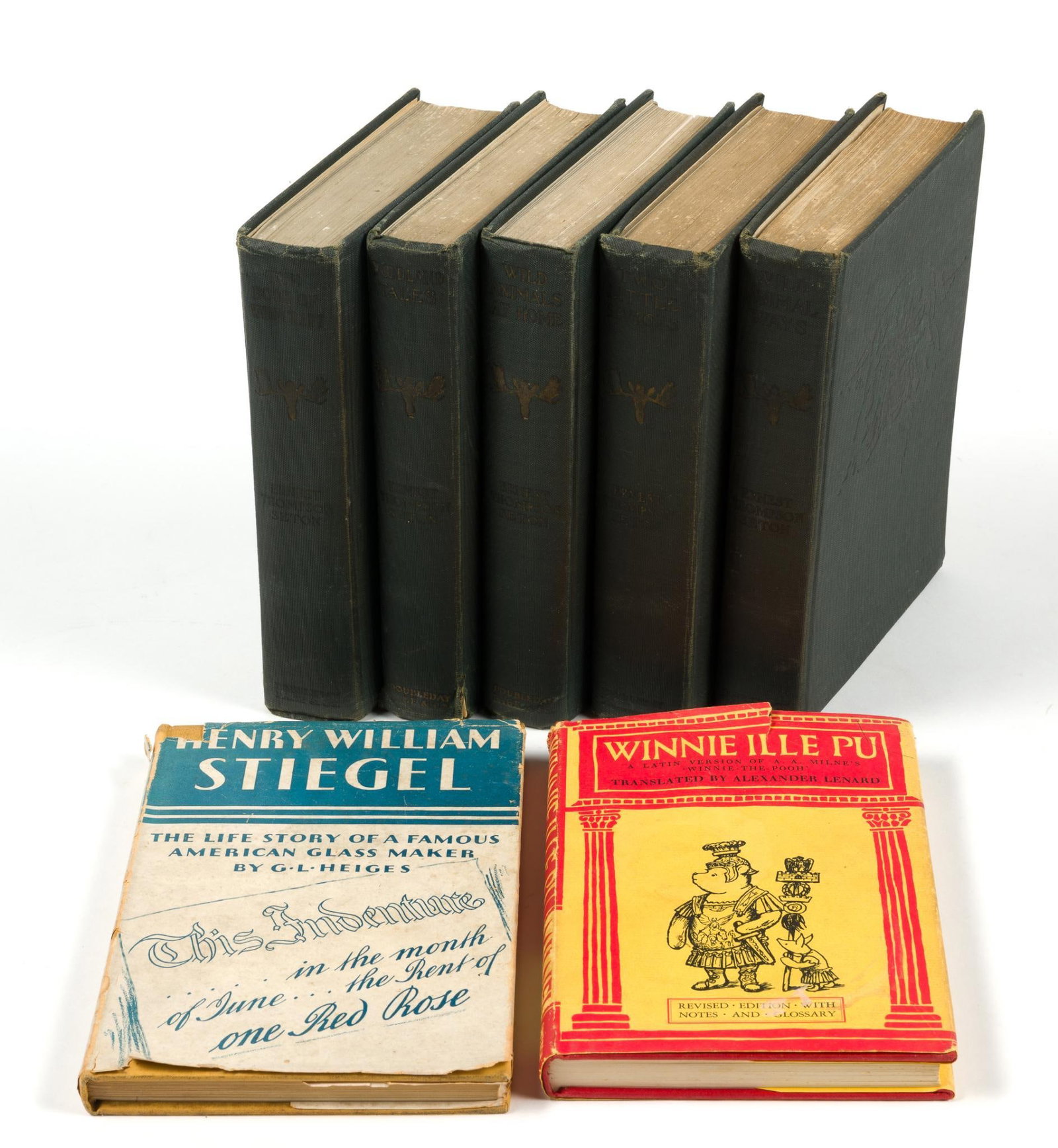 Vintage Books Incl. "Winnie Ille Pu": Also includes "Henry William Stiegel: The Life Story of a Famous American Glass Maker" and a set of Ernest Thompson Seton books including "The Book of Woodcraft," "Woodland Tales," "Wild Animal Ways,"