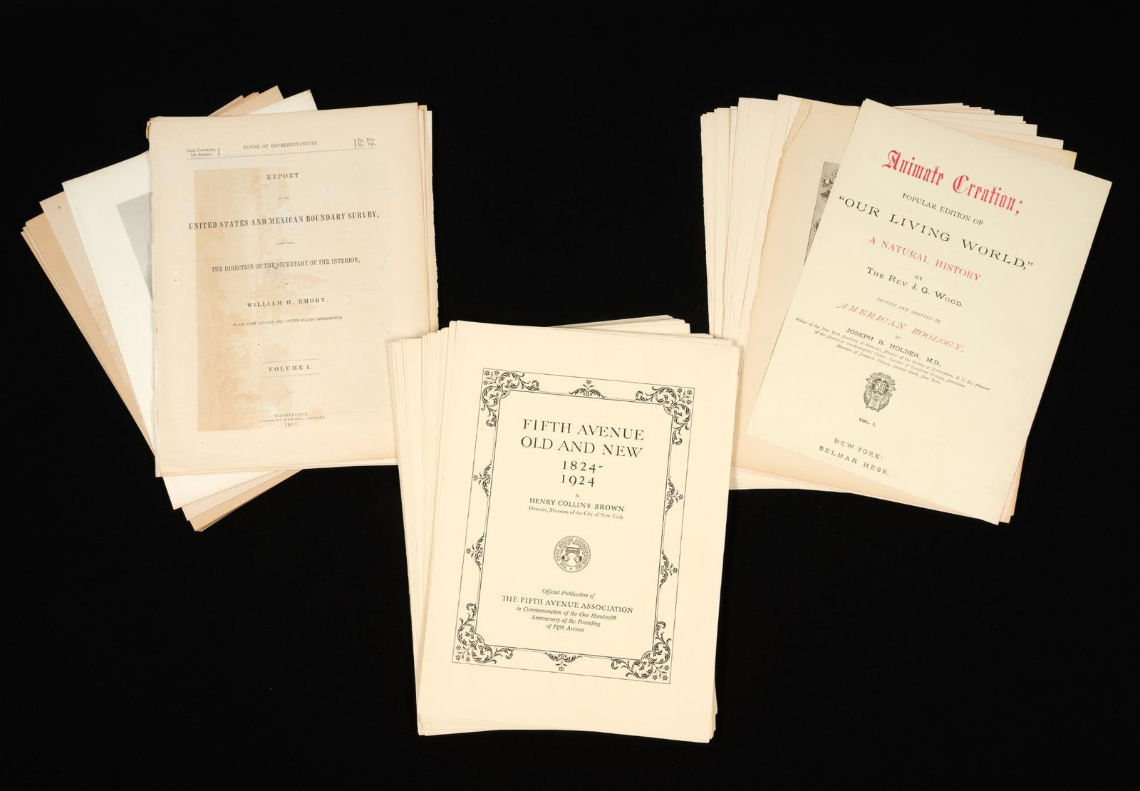 3 Groups of Lithographs: Includes Fifth Avenue Old and New: 1824-1924 by Henry Collins Brown, published in commemoration of the one hundredth anniversary of the founding of Fifth Avenue, Animate Creation, a popular edition of