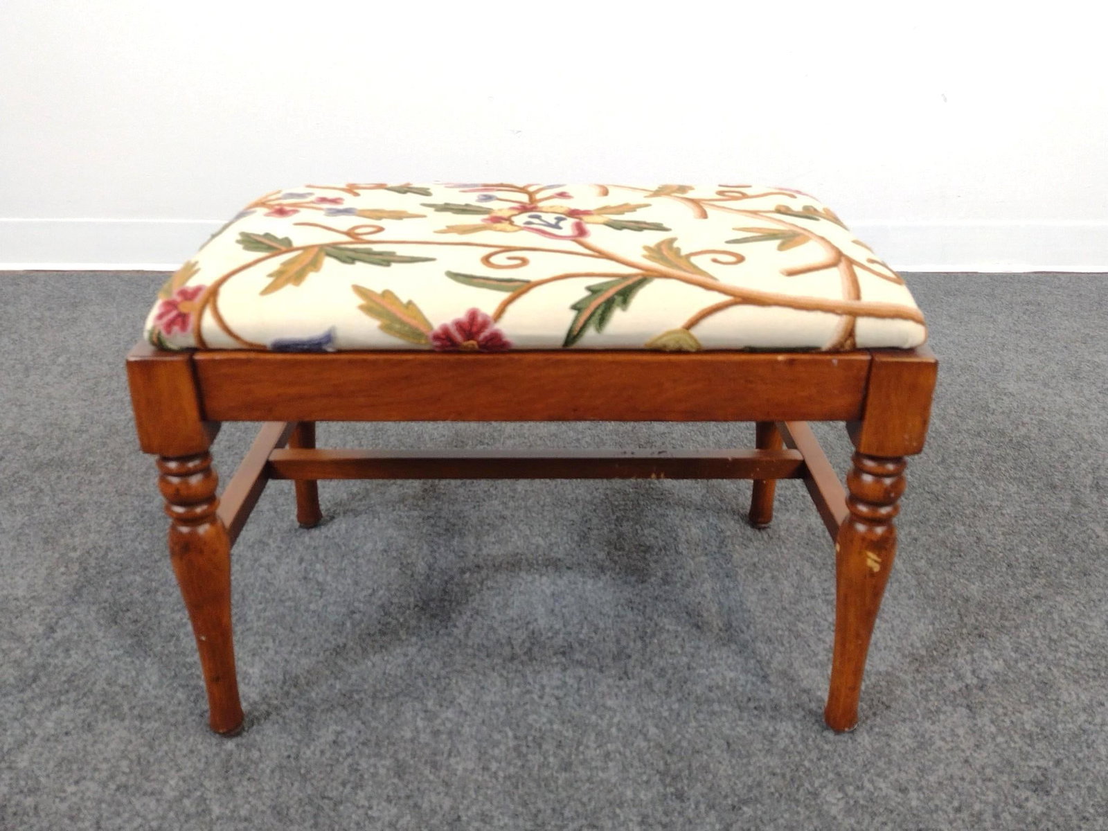 Floral Upholstered Bench: 22" wide X 14-1/2" deep X 15-1/2" high.