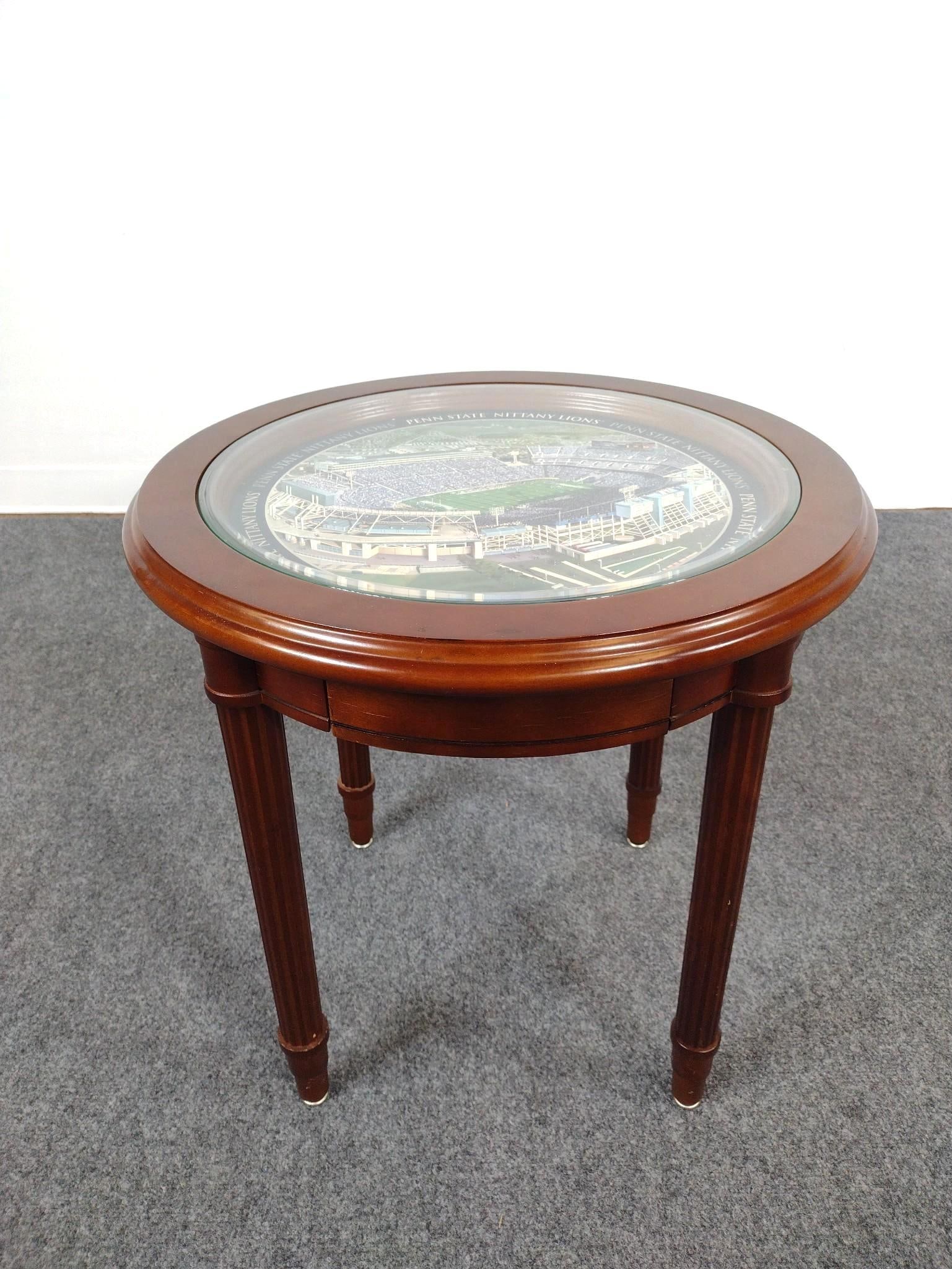 Danbury Mint Penn State Glass Top End Table: 22" diameter X 22-1/4" high.