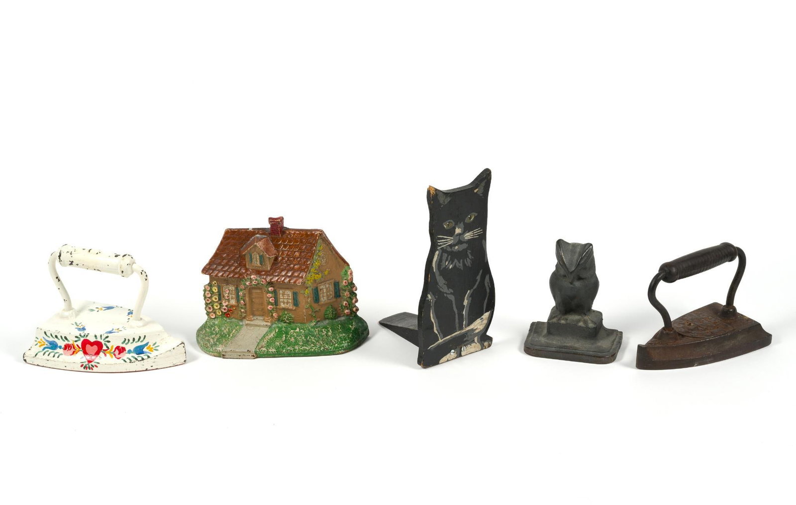 2 Decorative Vintage Irons & 3 Door Stops Incl. Cat (1 of 3)