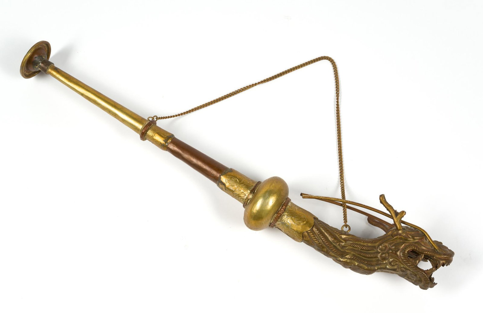 Ceremonial Tibetan Dragon Horn: Measures 15 - 1/2" long.