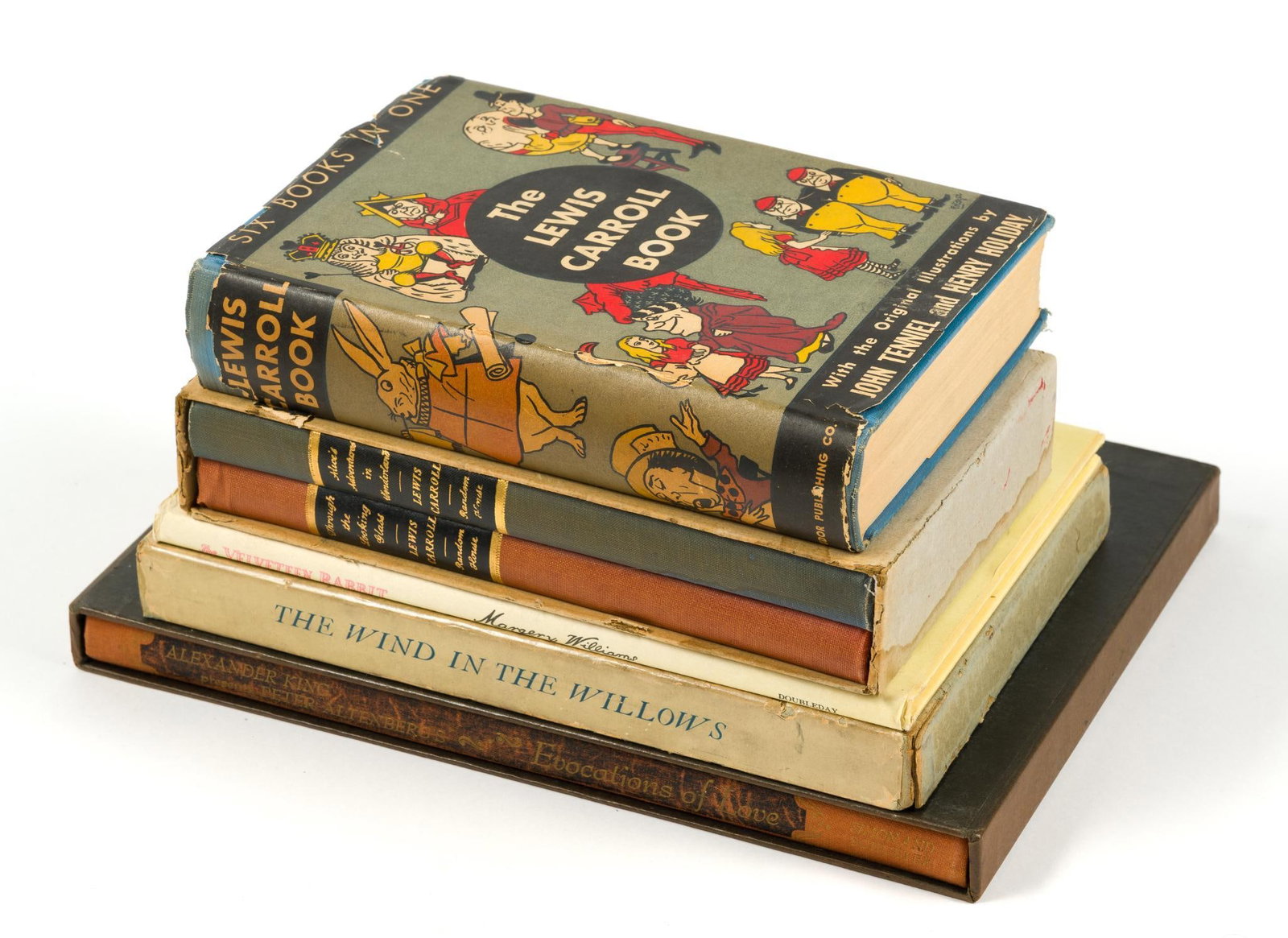 6 Vintage Hardcover Books: Includes The Wind in the Willows by Kenneth Grahame, Alices Adventures in Wonderland by Lewis Carrol, Through The Looking Glass by Lewis Carrol, The Lewis Carroll Book, The Velveteen Rabbit by Margery