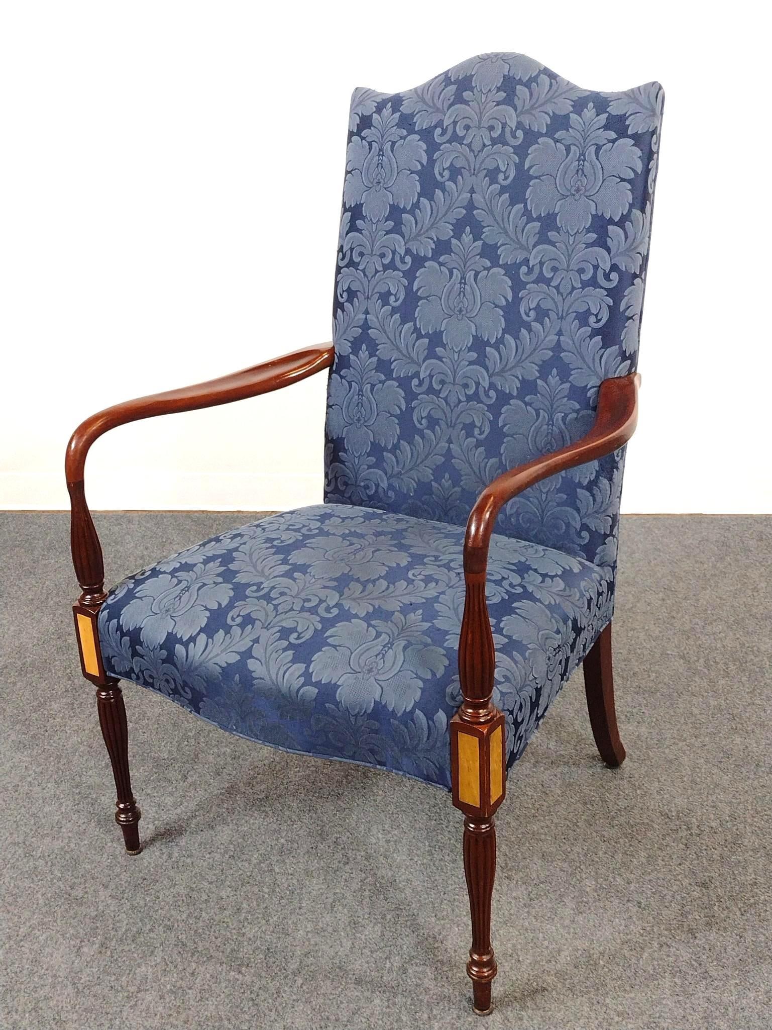 Federal Style Inlaid Arm Chair: 26-1/2" wide X 24-1/2" deep X 44" high. Wood frame has a few light scratches.