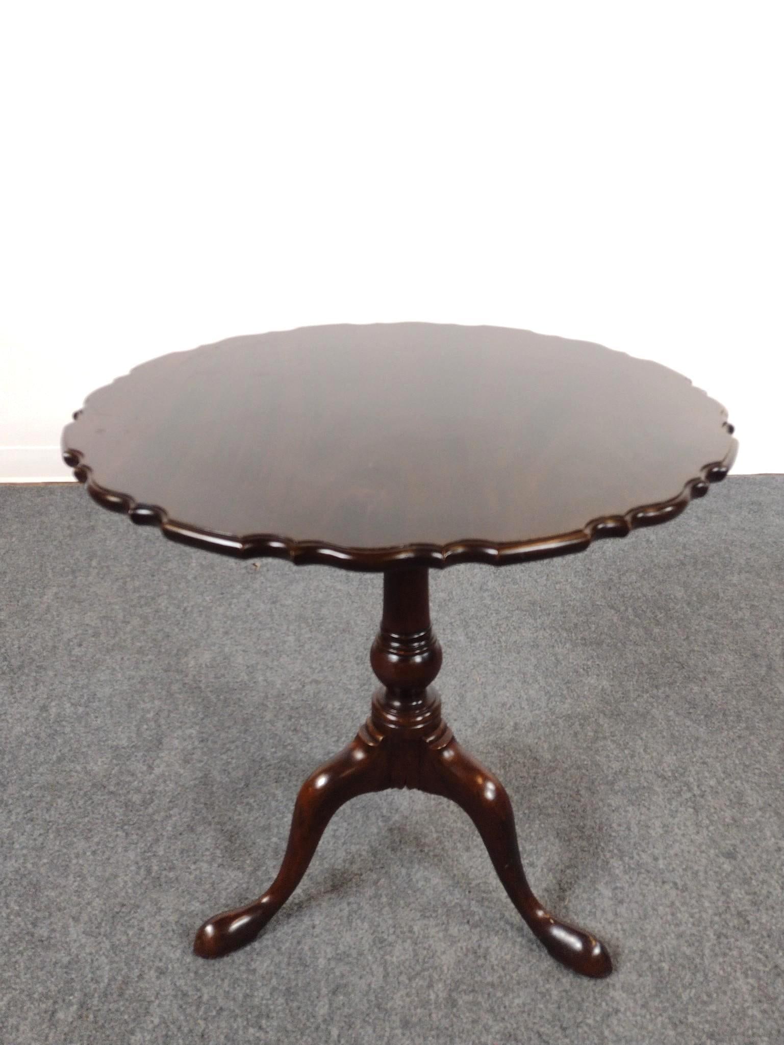 Stickley Chippendale Style Tripod Table: 26" diameter X 26-1/2" high. Top has a few light scratches.