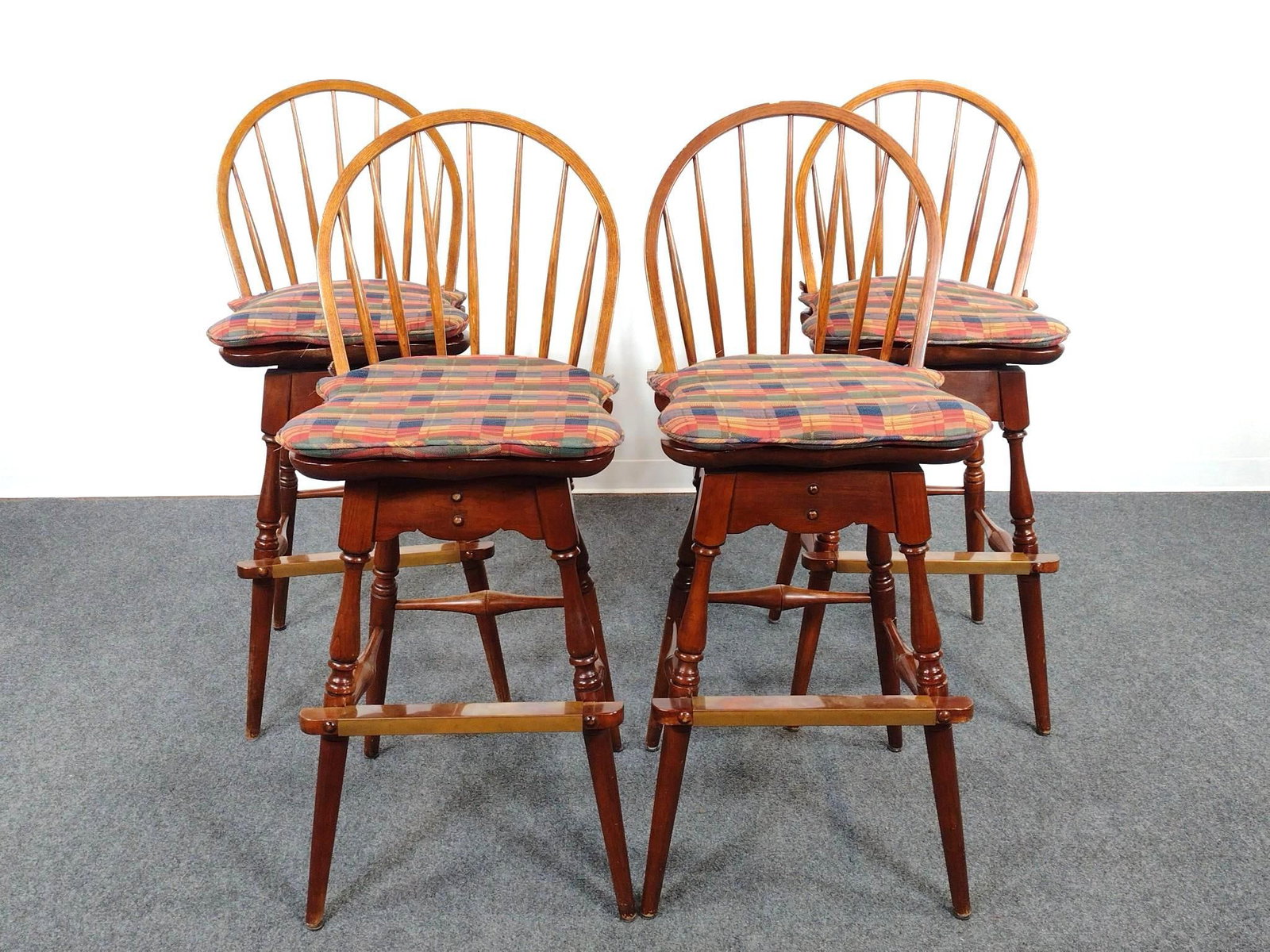 4 Stickley High Back Bar Stools: Each 20-1/4" wide X 19" deep X 47" high.
