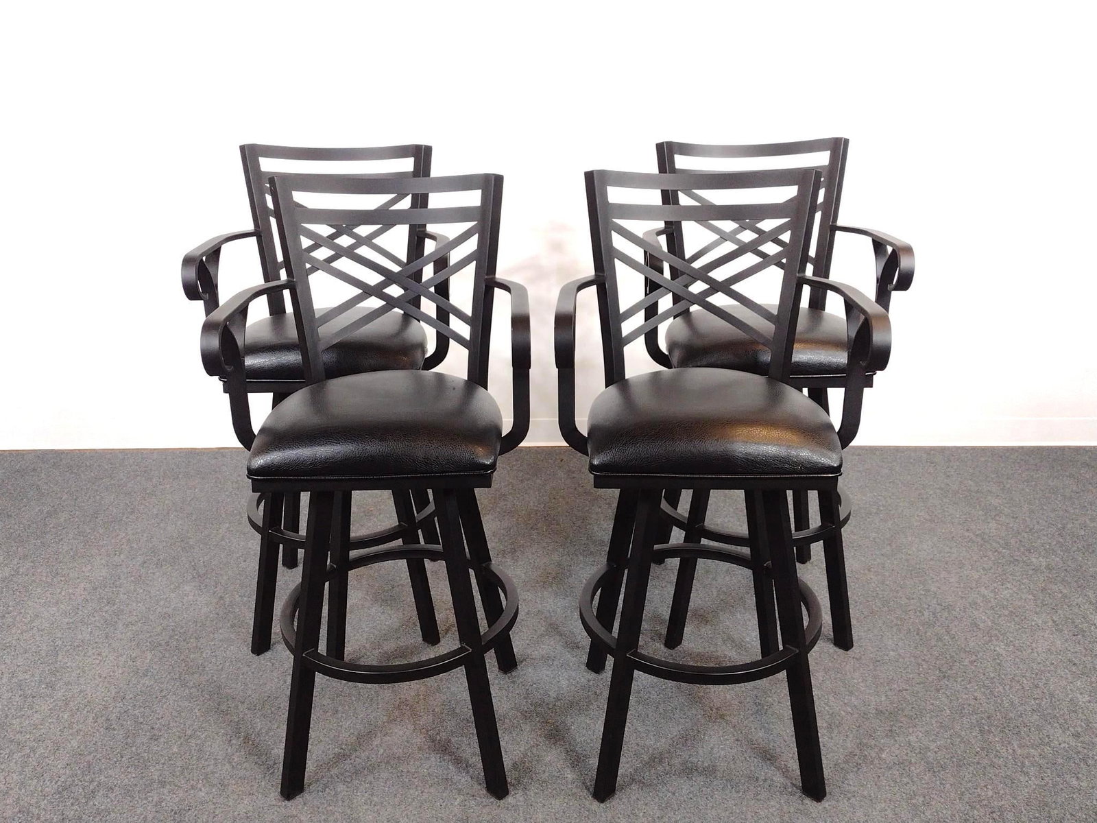 4 Callee Inc Metal Swivel Bar Stools: Each 22" wide X 19" deep X 45" high.