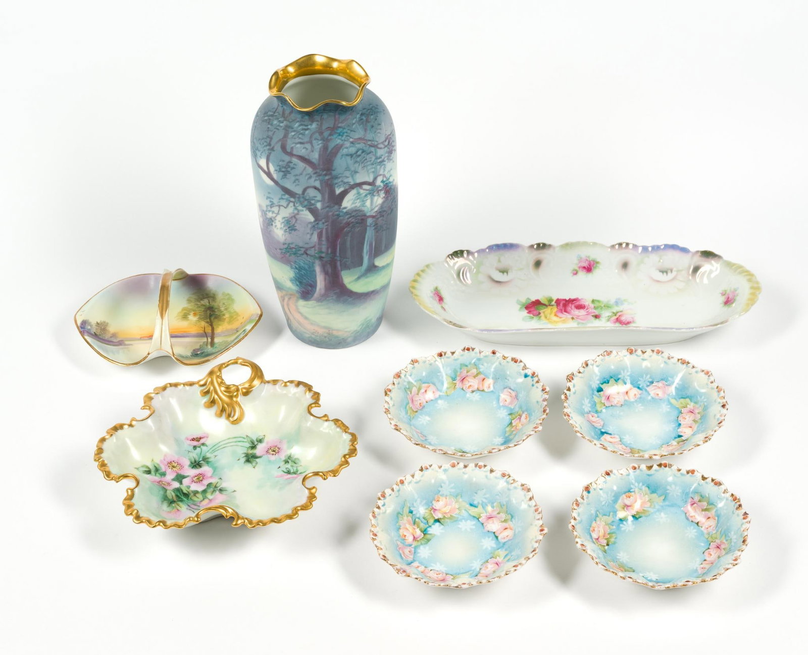 Porcelain Incl. Pickard Vase: Also includes Imperial Austria and others. Large vase measures 5" x 5" x 10 - 1/4".