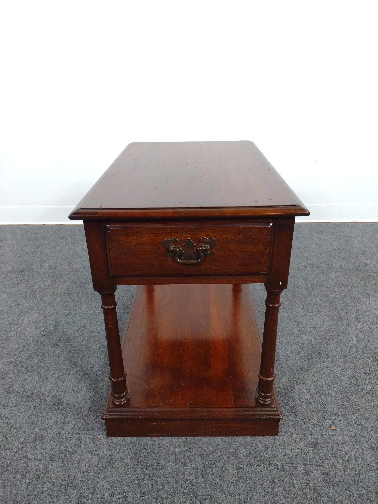Pennsylvania House Single Drawer End Table: 16" wide X 26" deep X 22" high. Has some light scratches.