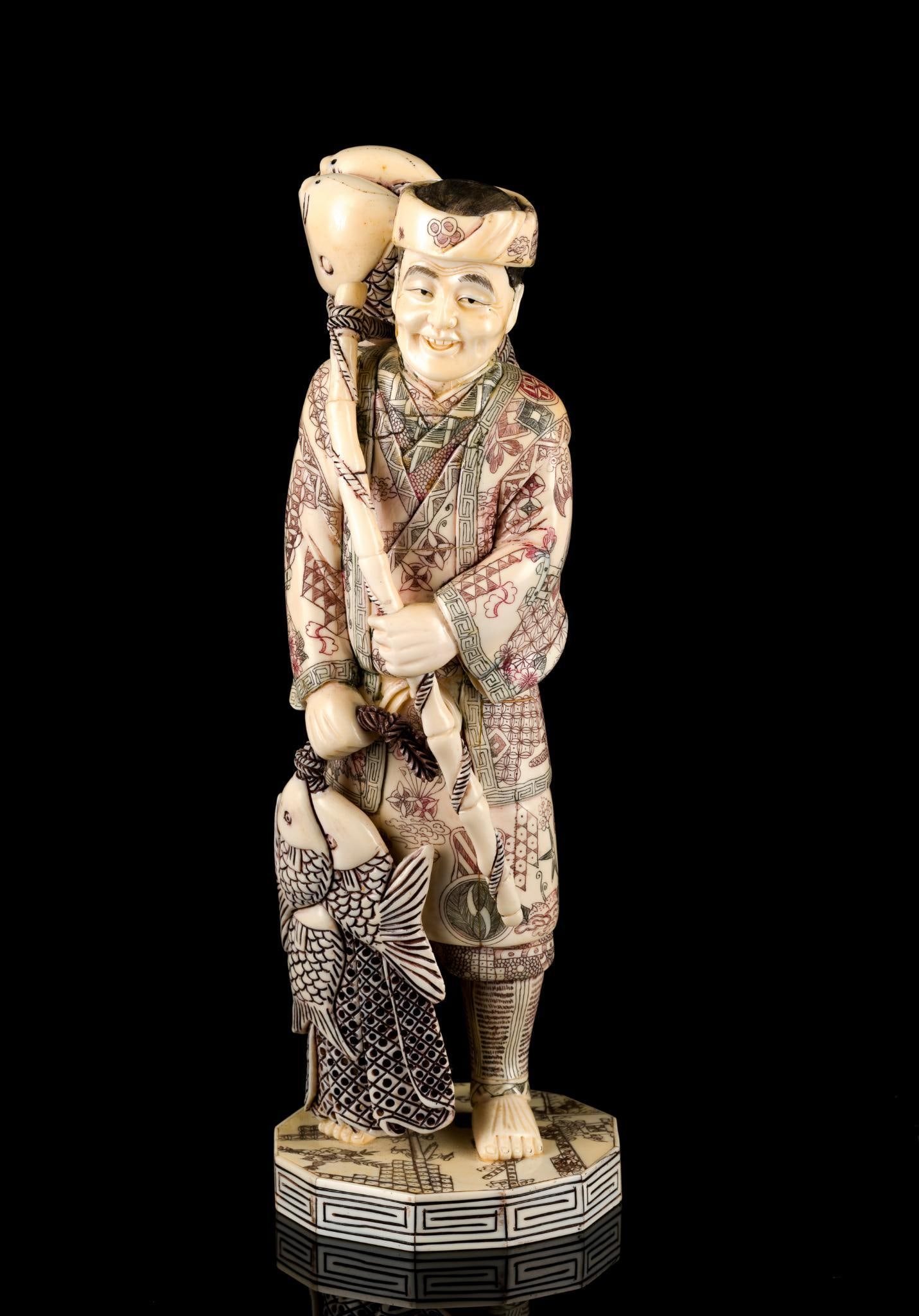 PA RESIDENTS ONLY: Japanese Carved Ivory Okimono: NOTE: UNDER CURRENT PENNSYLVANIA LAW, IVORY MAY ONLY BE SOLD TO PENNSYLVANIA RESIDENTS. CURRENT GOVERNMENT-ISSUED IDENTIFICATION WITH PROOF OF PENNSYLVANIA RESIDENCY IS REQUIRED. An intricately carved