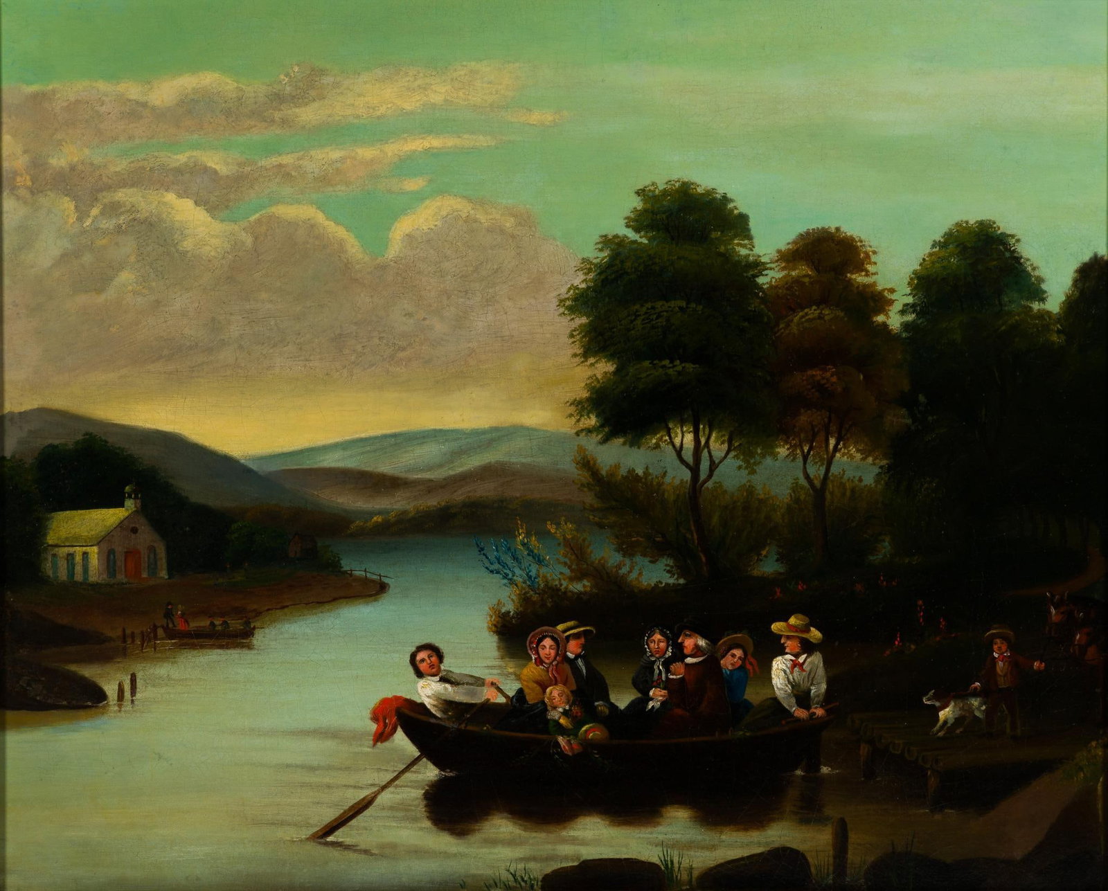 Hudson River School Oil Painting, Manner of Thomas Chambers: A 19th century oil on canvas painting, Hudson River School. The painting has stable craquelure under varnish. Painting is 22 1/2" X 28", 27 3/4" X 33" framed. It is unsigned, manner of Thomas Chambers
