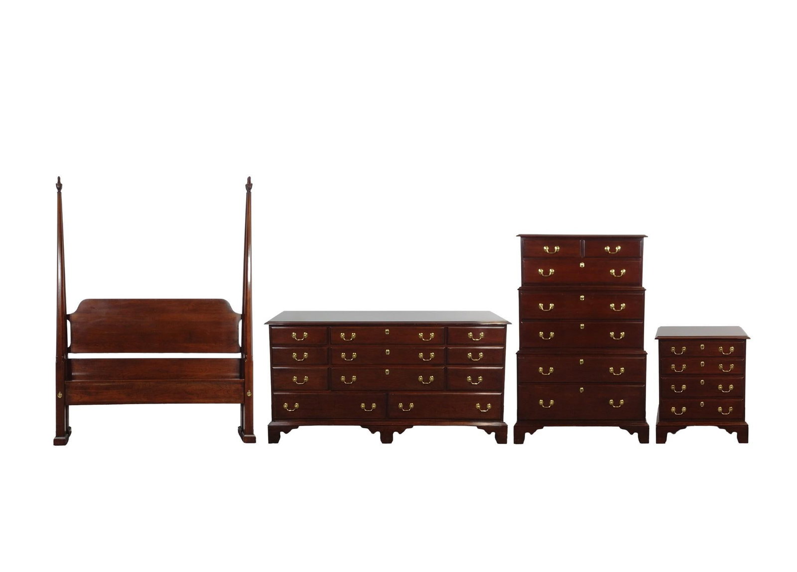 Harden 4 Piece Bedroom Set: Bed 65" wide X 89" deep X 85-1/2" high. Dresser 67" wide X 19" deep X 34-1/4" high. Tall Chest 36" wide X 18-1/2" deep X 59-1/2" high. Night stand 25-1/2" wide X 16" deep X 30-1/2" high.