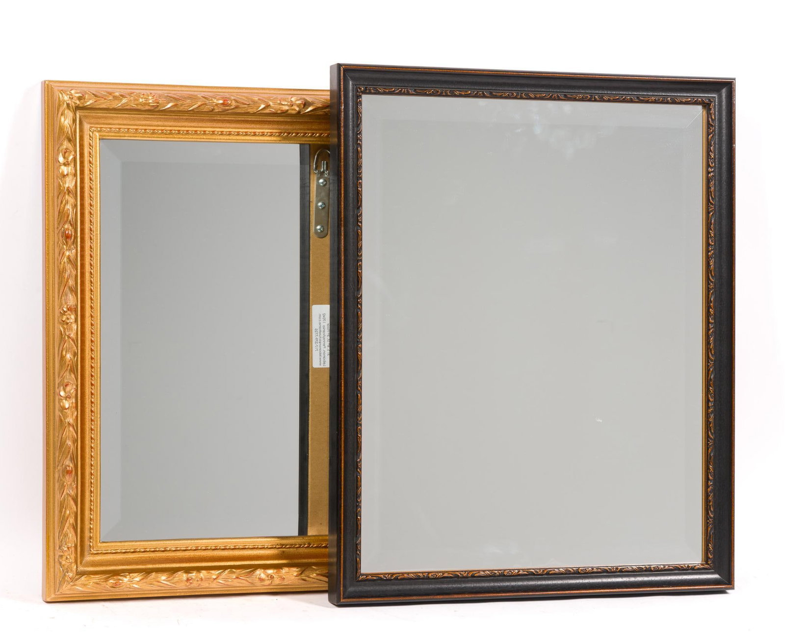 2 Mirrors: Black frame mirror measures 21 - 3/4" x 17 - 3/4". Gold frame measures 20 - 1/2" x 16 - 3/4".