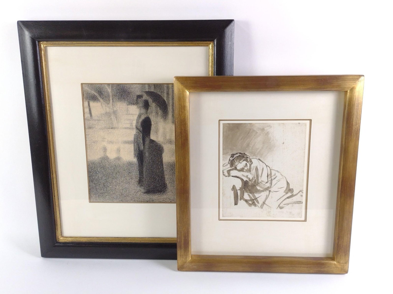 Rembrant & Seurat Framed Prints: 1) Georges Seurat (1859 - 1891) Figure study for the legendary neo-impressionist painting "La Grande Jatte." Comes with a certificate of authenticity from the British Museum. 24 - 1/4" x 20": 2) Rembr