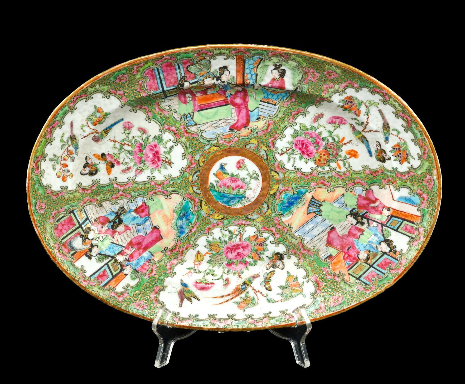 Antique Chinese Rose Medallion Porcelain Oval Platter Charger (1 of 3)