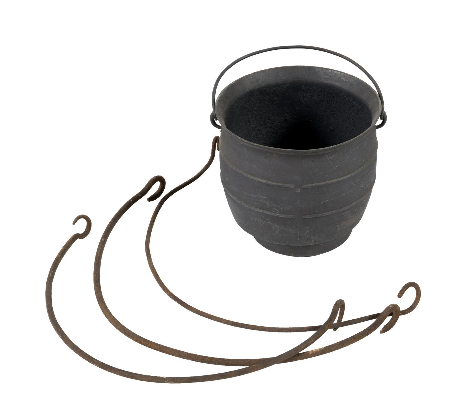 (Early Republic Era) Cast Iron Cauldron: Cast iron cauldrons were historically used for cooking in the fireplace or over a fire pit. Cauldron measures 13" wide x 12" high.?