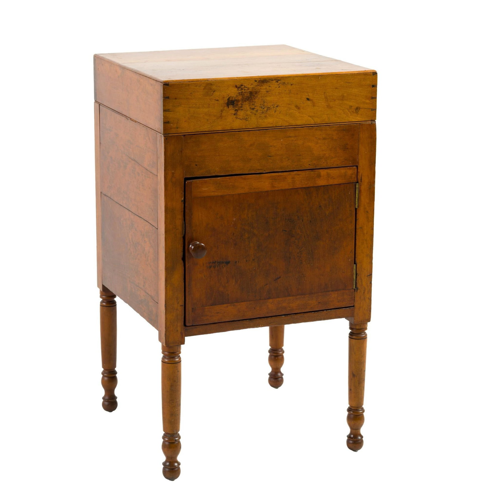 (Early Republic Era) Antique Wash Stand c. 18th C.: With hinged top. With storage underneath. 17-3/4" wide x 17-3/4" deep x 32-1/4" long.?