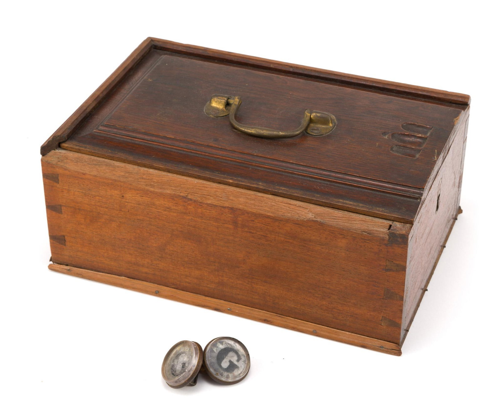 (Antebellum Era) Antique Tea Caddy & 2 Reverse Painted Buttons (1 of 7)