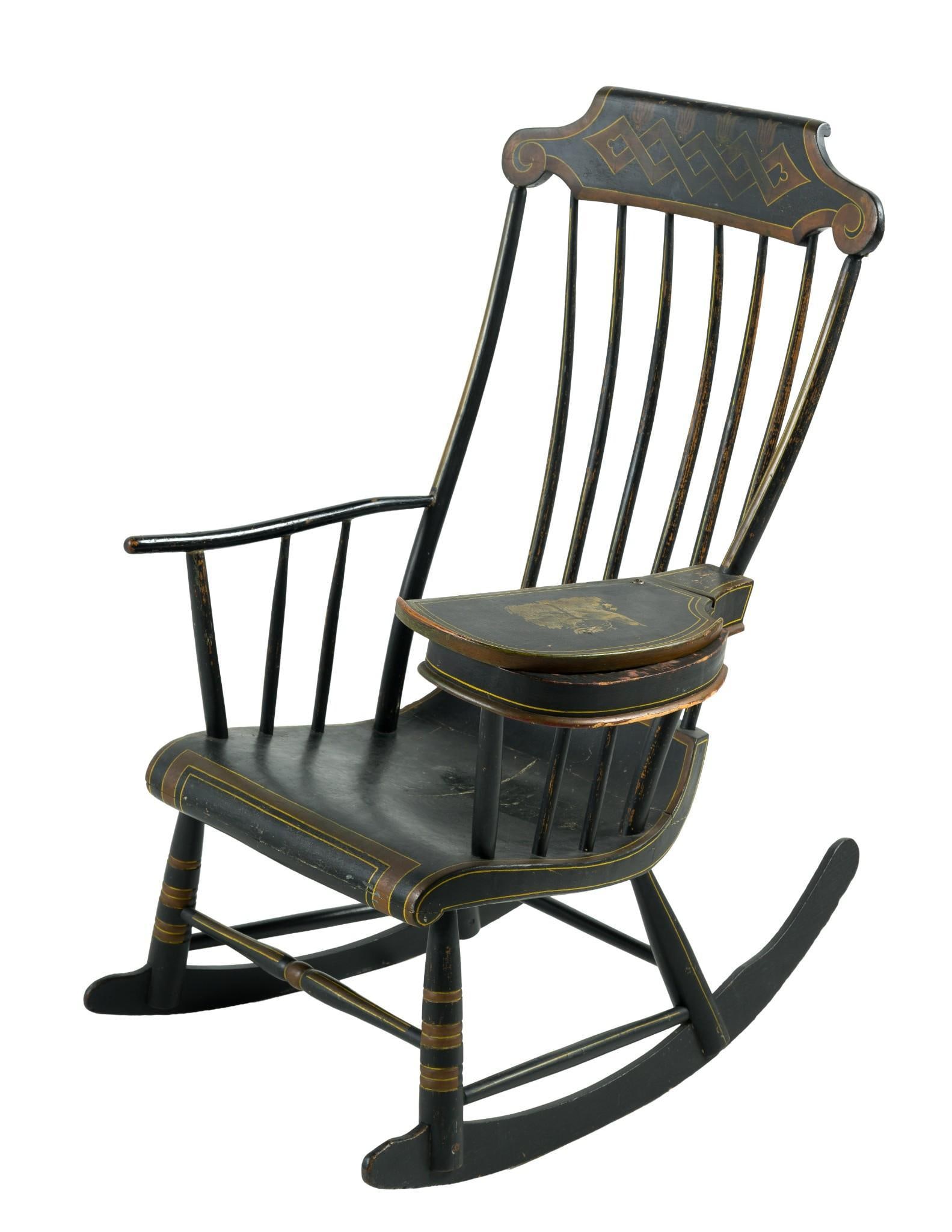 (Antebellum Era) Antique Painted Rocking & Sewing Chair: From a private collection. 26-1/2" wide X 34" high. Has areas of finish loss.?