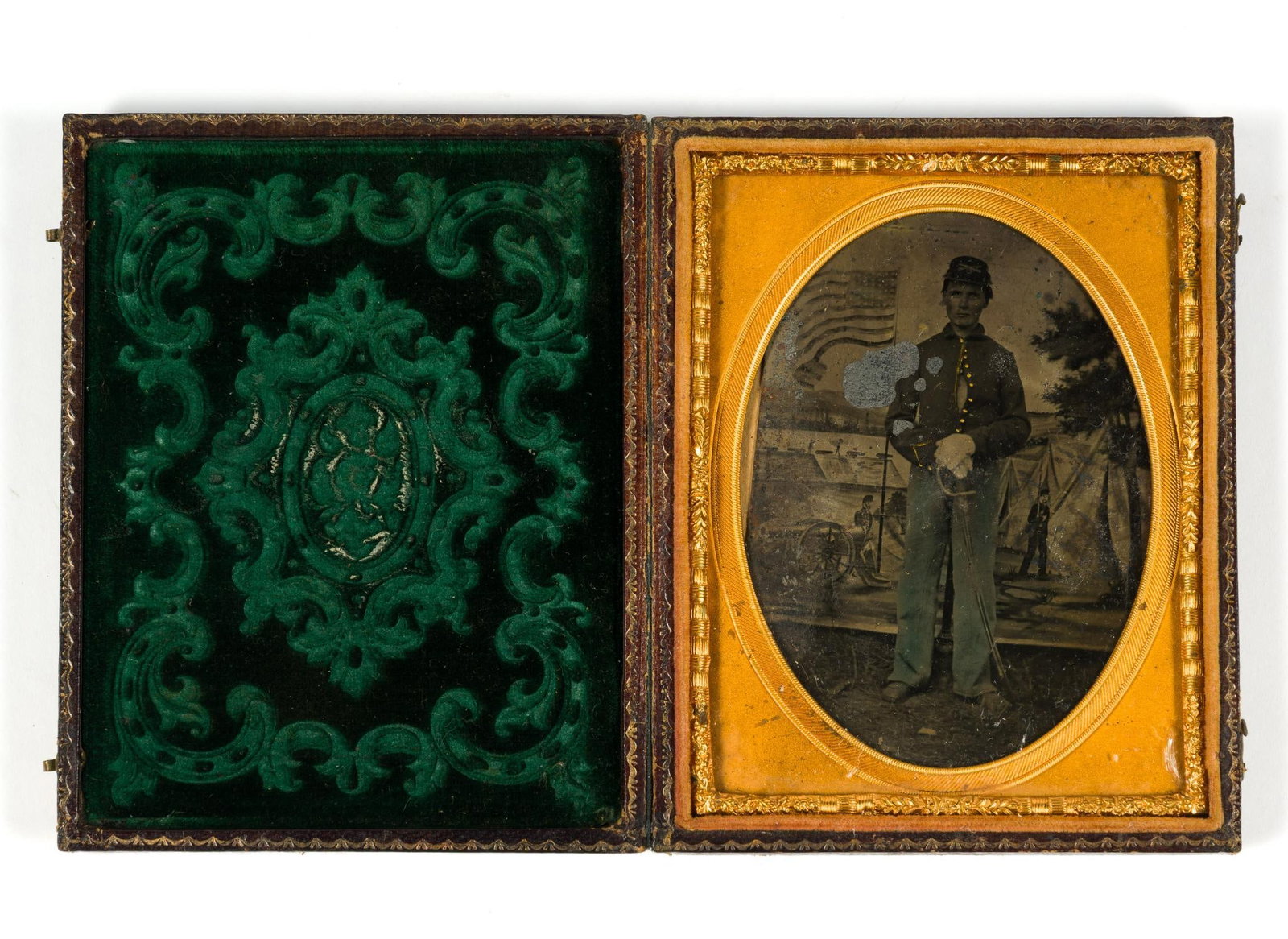 (Civil War Era) Hand-Tinted Cased Civil War Soldier Tintype (1 of 3)