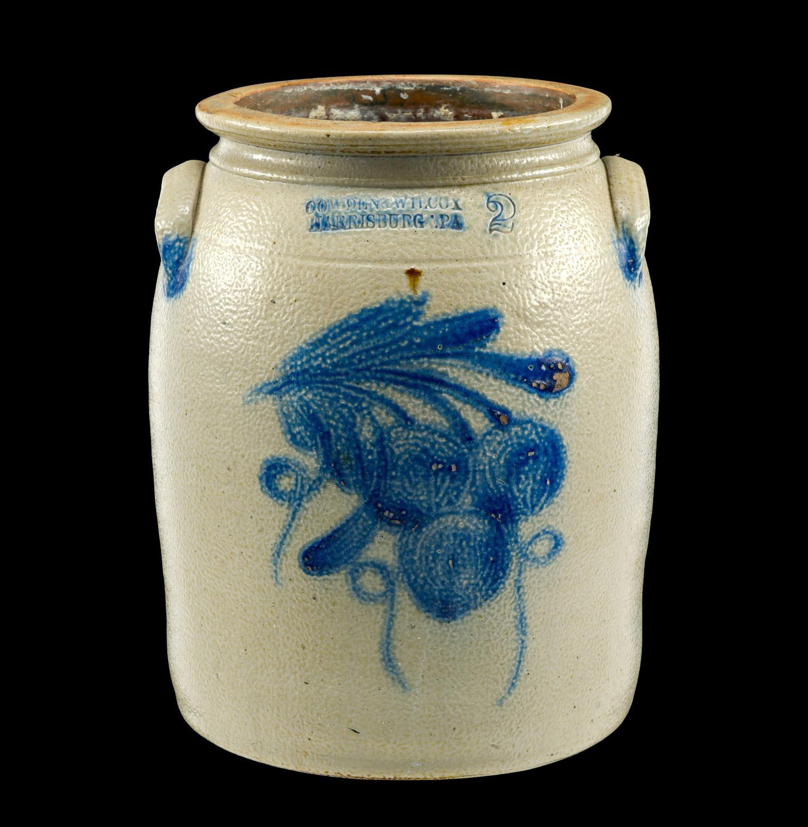 (Civil War Era) Cowden & Wilcox 2 Gallon Cobalt Blue Grape Stoneware Crock (1 of 6)