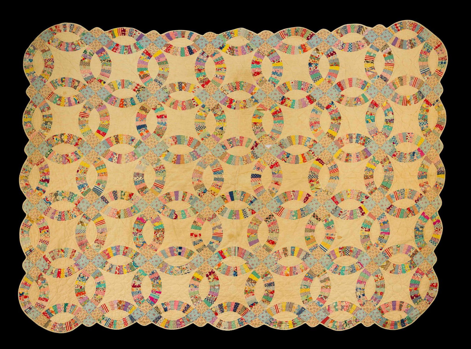(Civil War Era) Vintage Double Wedding Ring Quilt (1 of 4)