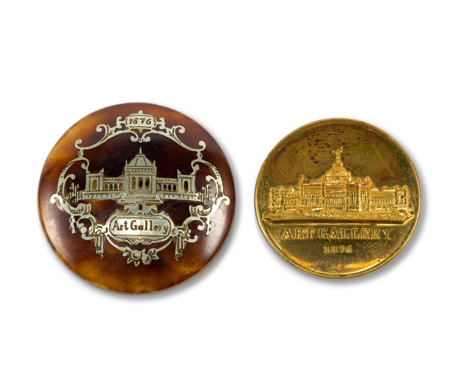 (Reconstruction Era) Two 1876 Centennial International Exposition Souvenir Buttons (1 of 5)