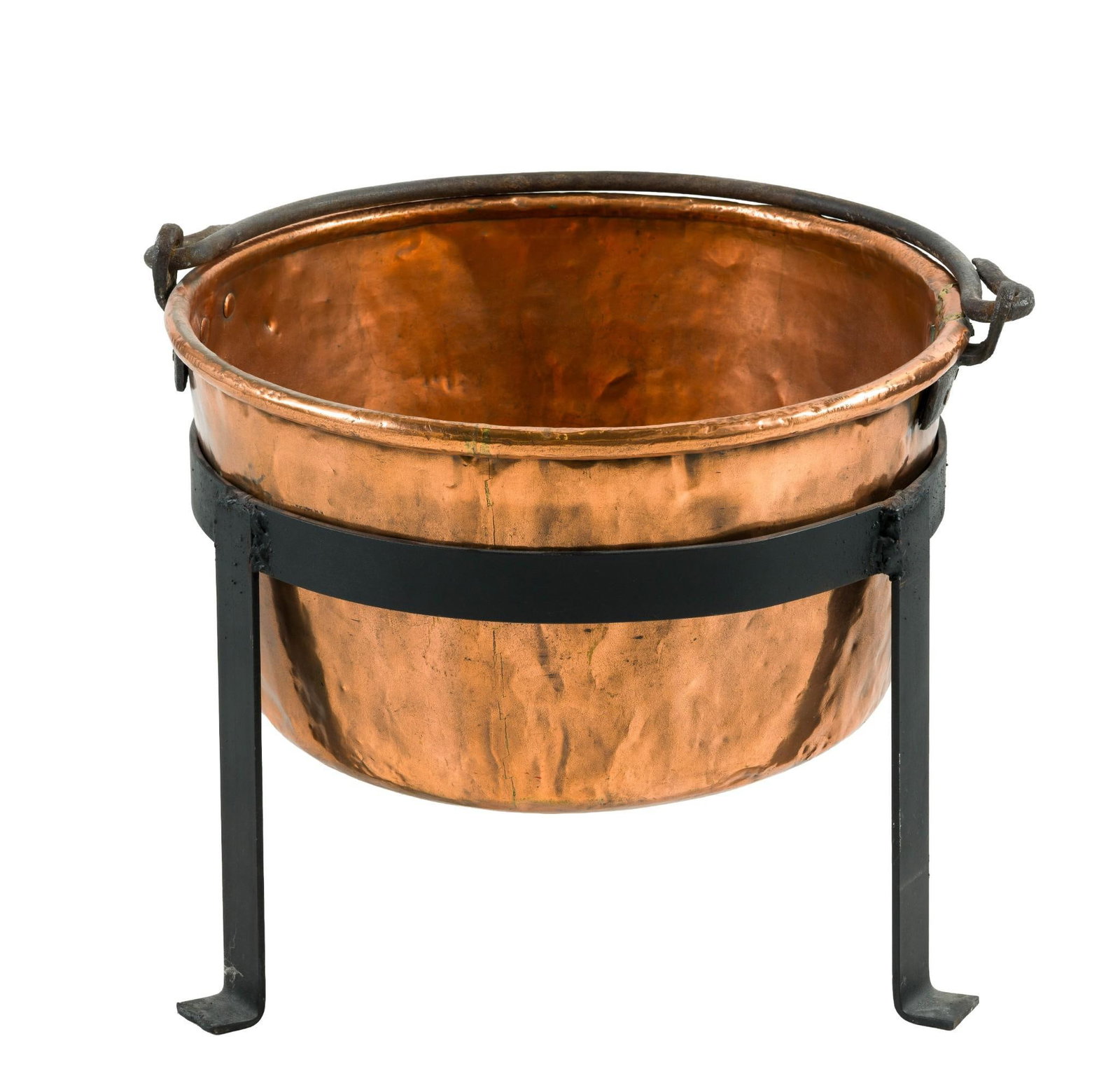 (Reconstruction Era) J. Schaum Copper Apple Butter Kettle & Wrought Iron Stand (1 of 4)