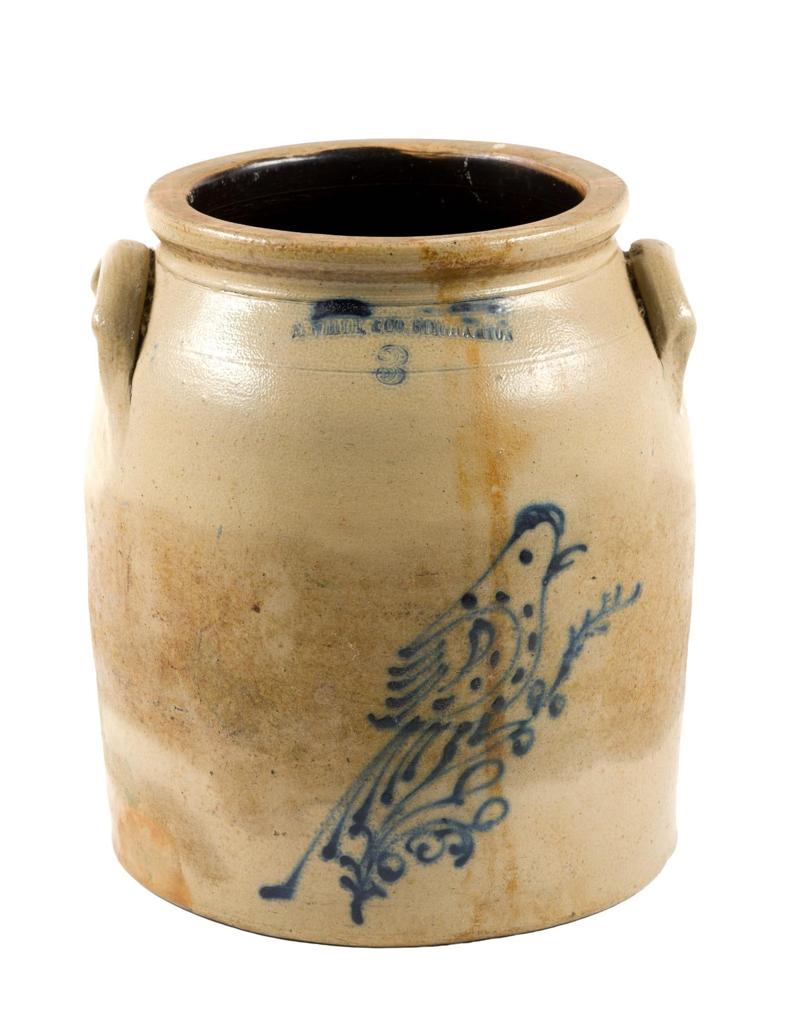 (Reconstruction Era) A. White & Co. Binghamton Stoneware Crock (1 of 7)