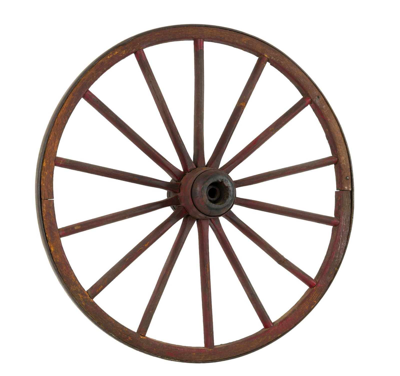 (Gilded Age Era) Antique Wagon Wheel: A large and heavily constructed wagon wheel, with diameter of 51", from the 1800's.