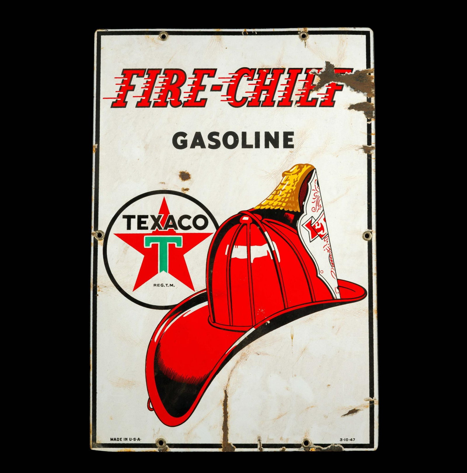 (Postwar Era) Vintage Porcelain Texaco Fire Chief Gasoline Sign (1 of 2)