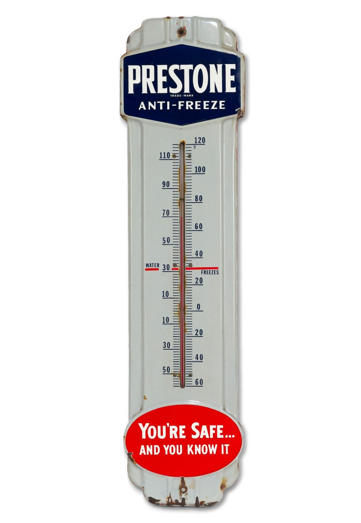 (Postwar Era) Large Prestone Antifreeze Thermometer Sign (1 of 2)