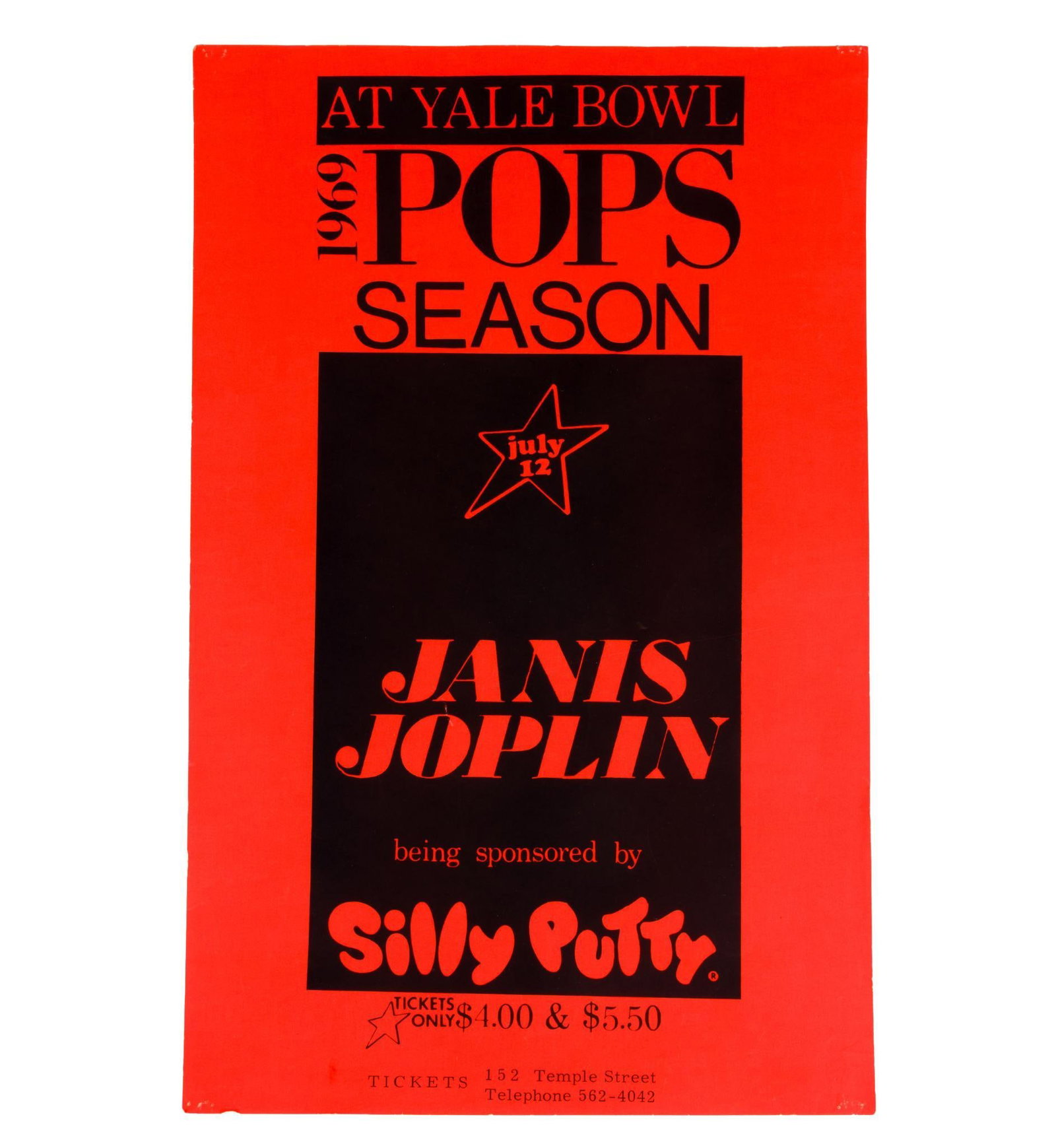 (Cold War Era) 1969 Yale Bowl Janis Joplin Concert Poster (1 of 2)