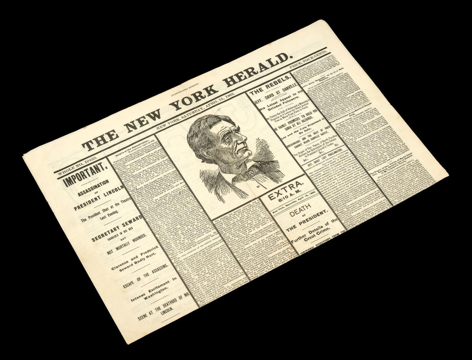 (Modern Era) April 15, 1865 The New York Herald Planographic Reprint (1 of 4)