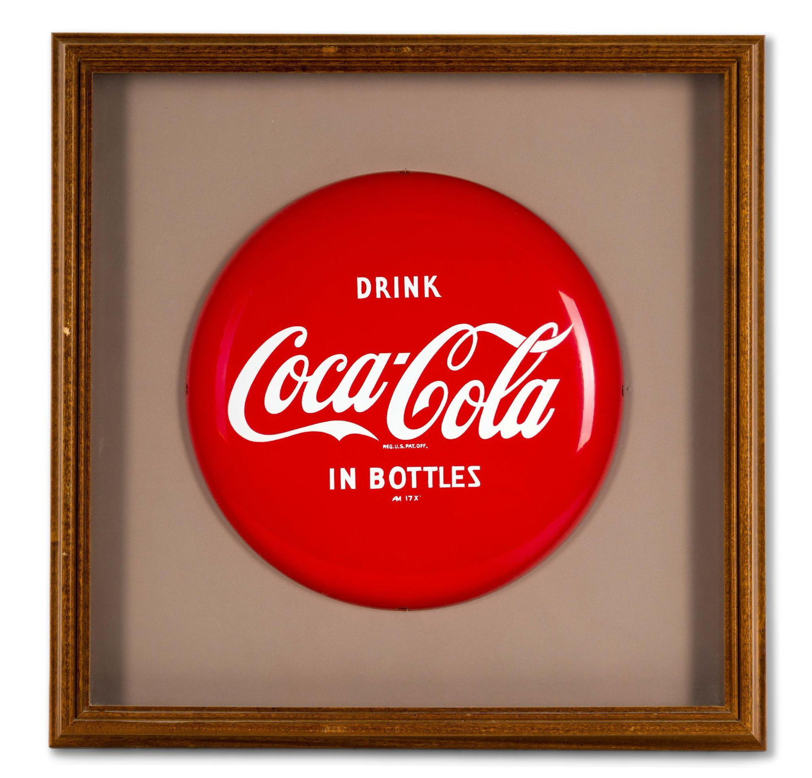 (Modern Era) Coca-Cola Button Sign: Framed. Overall 19-3/4" wide x 19-1/2" long.?